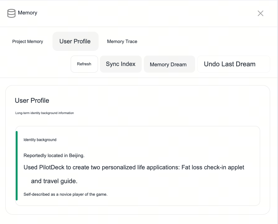 The user portrait tab displays identity background information that can be reused in long-term collaborations